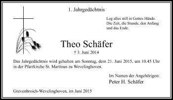 Todesanzeige von Theo Schäfer von Rheinische Post