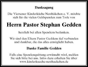 Todesanzeige von Danksagung Danksagung Die Viersener Kinderküche Nesthäkchene.V.möchte sich für die vielen Geldspenden zum Tode von von Rheinische Post