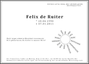 Todesanzeige von de Ruiter von Rheinische Post