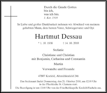 Todesanzeige von Hartmut Dessau von Rheinische Post