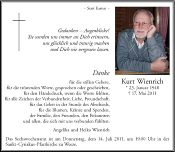 Todesanzeige von Kurt Wienrich von Rheinische Post