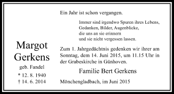 Todesanzeige von Margot Gerkens von Rheinische Post
