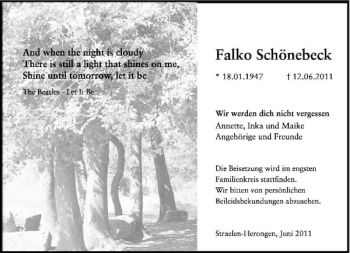 Todesanzeige von Falko Schönebeck von Rheinische Post