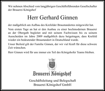 Todesanzeige von Gerhard Ginnen von Rheinische Post