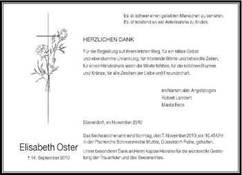 Todesanzeige von Elisabeth Oster von Rheinische Post