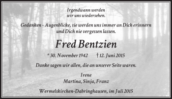 Todesanzeige von Fred Bentzien von Rheinische Post