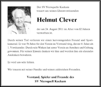 Todesanzeige von Der Der SV Niersquelle Kuckum trauert um seinen Ehrenvorsitzenden von Rheinische Post