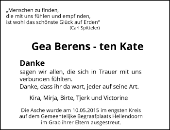 Todesanzeige von Gea Berens-ten Kate von Rheinische Post