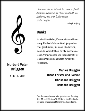 Todesanzeige von Norbert Peter Brüggen von Rheinische Post