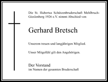 Todesanzeige von Gerhard Bretsch von Rheinische Post