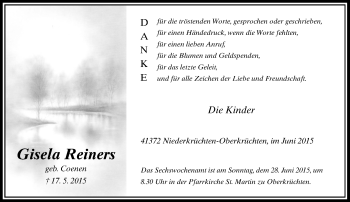 Todesanzeige von Gisela Reiners von Rheinische Post