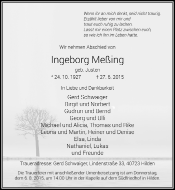Todesanzeige von Ingeborg Meßing von Rheinische Post