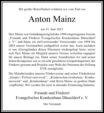 Todesanzeige von Anton Mainz von Rheinische Post