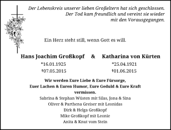Todesanzeige von Hans Joachim und Katharina  von Rheinische Post