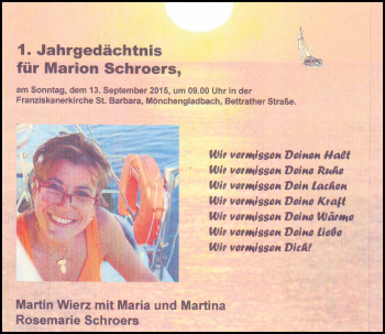 Todesanzeige von Marion Schroers von Rheinische Post