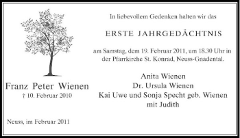 Todesanzeige von Franz Peter Wienen von Rheinische Post