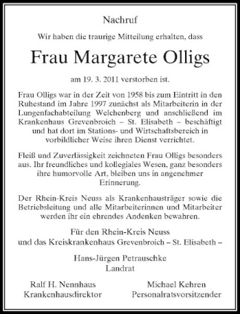 Todesanzeige von Nachruf Wir haben die traurige Mitteilung erhalten dass von Rheinische Post