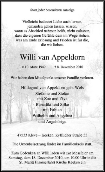 Todesanzeige von van Appeldorn von Rheinische Post