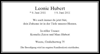 Todesanzeige von Leonie Hubert von Rheinische Post