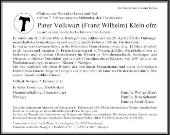 Todesanzeige von Familie Familie Walter Klein Familie Rita Schaum Familie Josef Klein von Rheinische Post