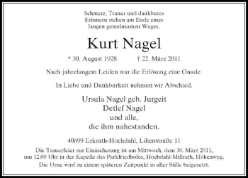 Todesanzeige von Schmerz Trauer und dankbares Erinnern stehen am Ende eines langen gemeinsamen Weges. von Rheinische Post
