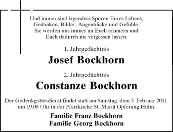 Todesanzeige von Josef Bockhorn von Rheinische Post