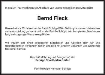 Todesanzeige von Bernd Fleck von Rheinische Post