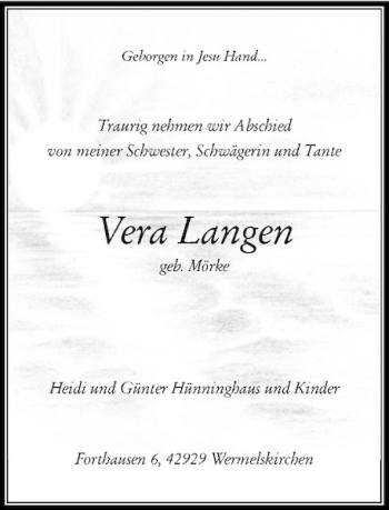 Todesanzeige von Vera Langen von Rheinische Post