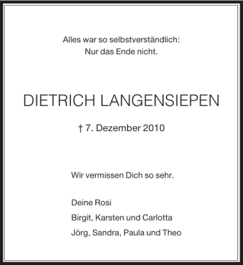 Todesanzeige von Dietrich Langensiepen von Rheinische Post