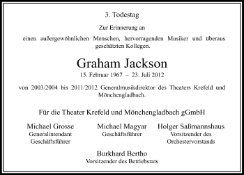 Todesanzeige von Graham Jackson von Rheinische Post