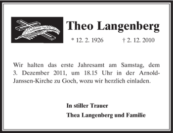 Todesanzeige von Theo Langenberg von Rheinische Post