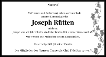Todesanzeige von Joseph Rütten von Rheinische Post