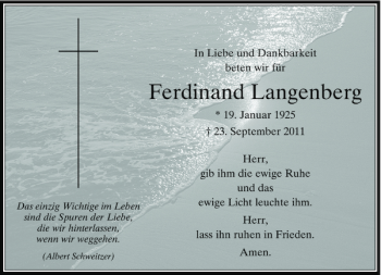 Todesanzeige von Ferdinand Langenberg von Rheinische Post