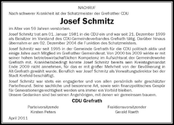 Todesanzeige von NACHRUF NACHRUF Nach schwerer Krankheit ist der Schatzmeister der Grefrather CDU von Rheinische Post
