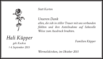 Todesanzeige von Hali Küpper von Rheinische Post