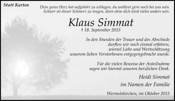 Todesanzeige von Klaus Simmat von Rheinische Post