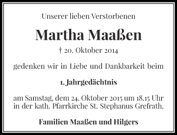 Todesanzeige von Martha Maaßen von Rheinische Post
