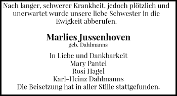 Todesanzeige von Marlies Jussenhoven von Rheinische Post