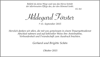 Todesanzeige von Hildegard Förster von Rheinische Post