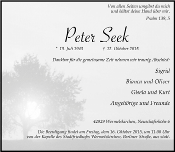 Todesanzeige von Pete Seek von Rheinische Post