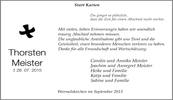 Todesanzeige von Thorsten Meister von Rheinische Post
