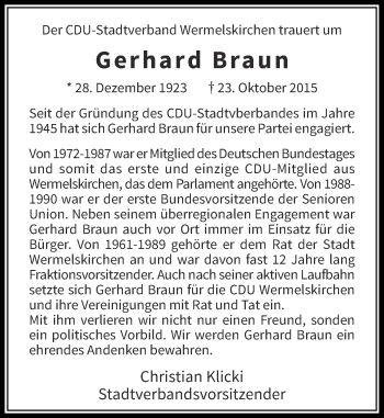 Todesanzeige von Gerhard Braun von Rheinische Post