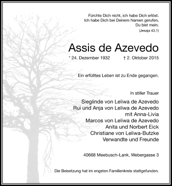 Todesanzeige von Assis  de Azevedo von Rheinische Post