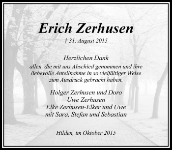 Todesanzeige von Erich Zerhusen von Rheinische Post