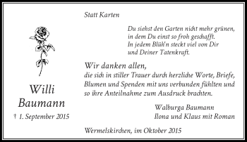 Todesanzeige von Willi Baumann von Rheinische Post