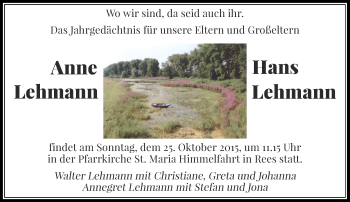 Todesanzeige von Anne und Hans Lehmann von Rheinische Post