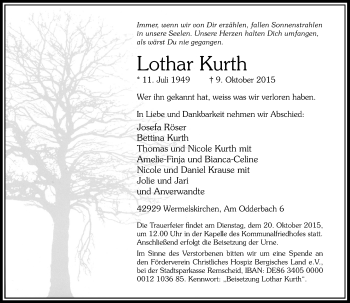 Todesanzeige von Lothar Kurth von Rheinische Post
