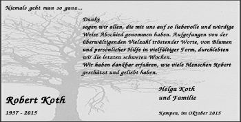 Todesanzeige von Robert Koth von Rheinische Post