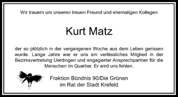 Todesanzeige von Kurt Matz von Rheinische Post
