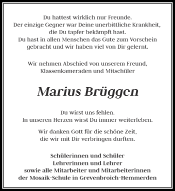 Todesanzeige von Marius Brüggen von Rheinische Post